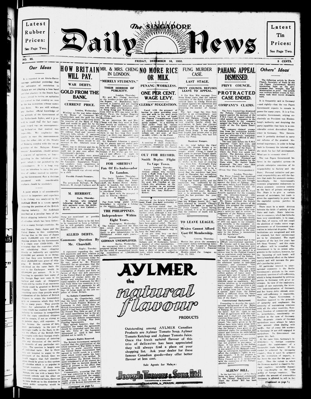 Miniature of Singapore Daily News 16 December 1932