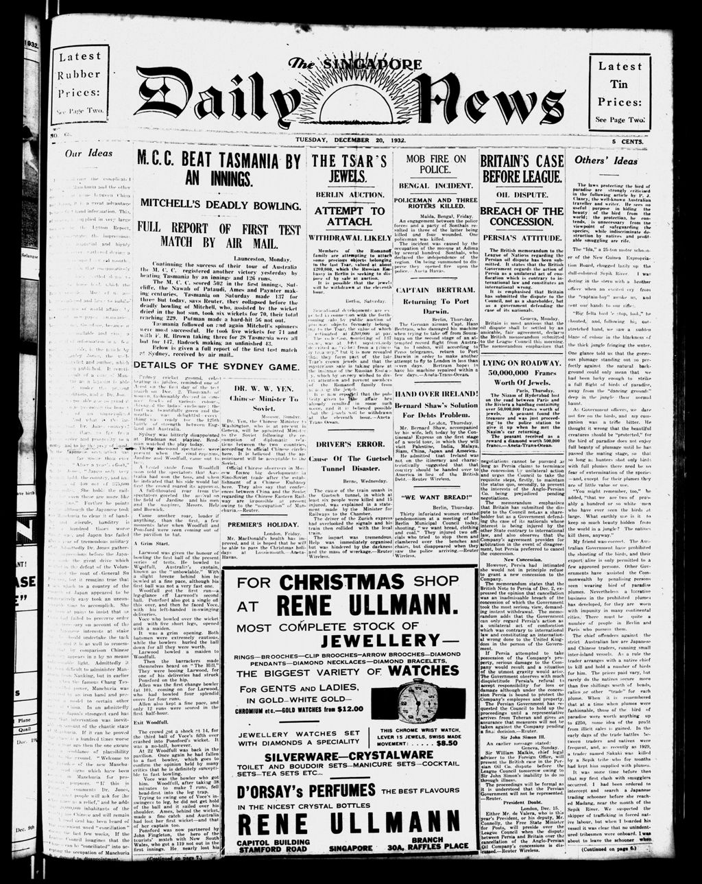 Miniature of Singapore Daily News 20 December 1932