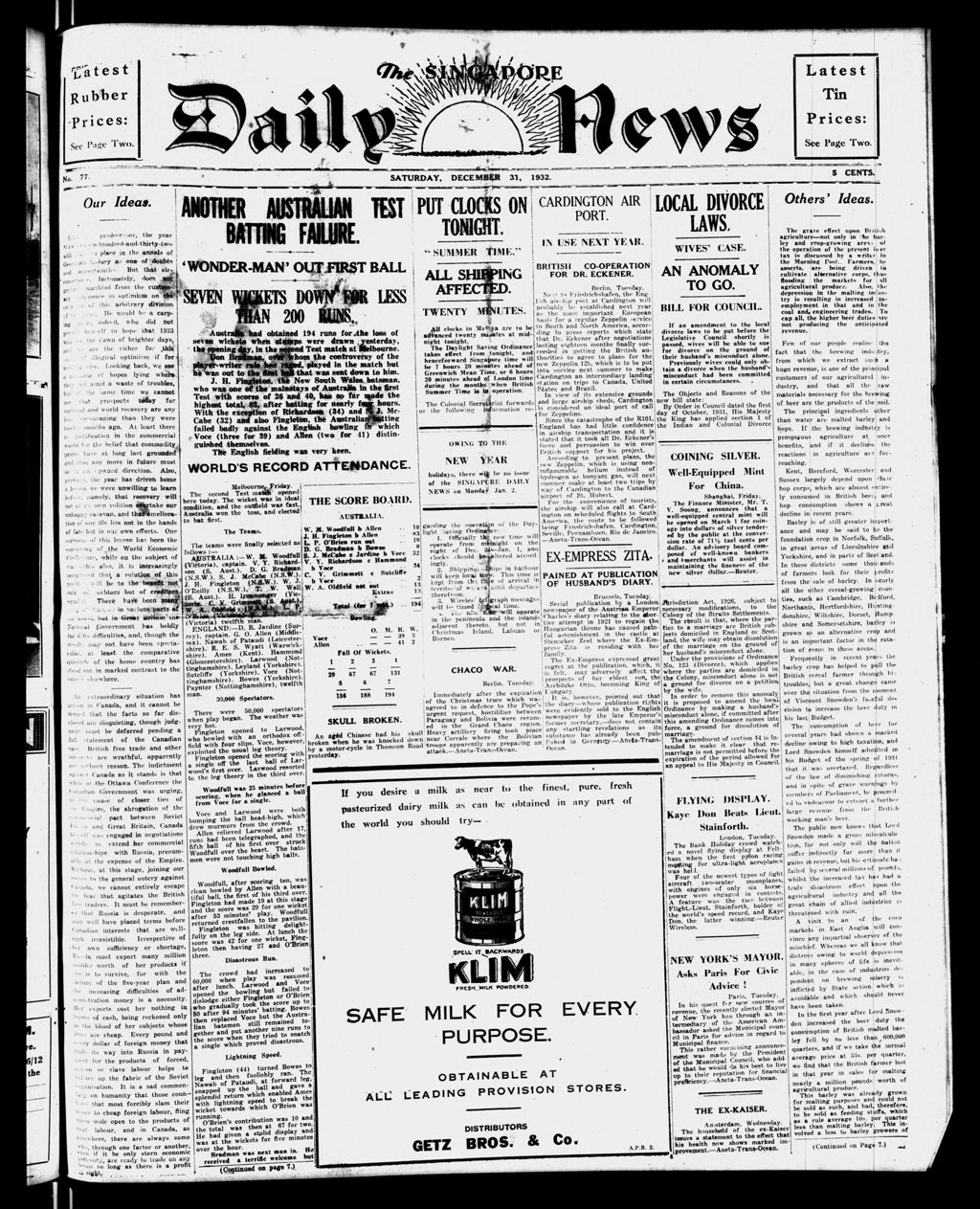 Miniature of Singapore Daily News 31 December 1932