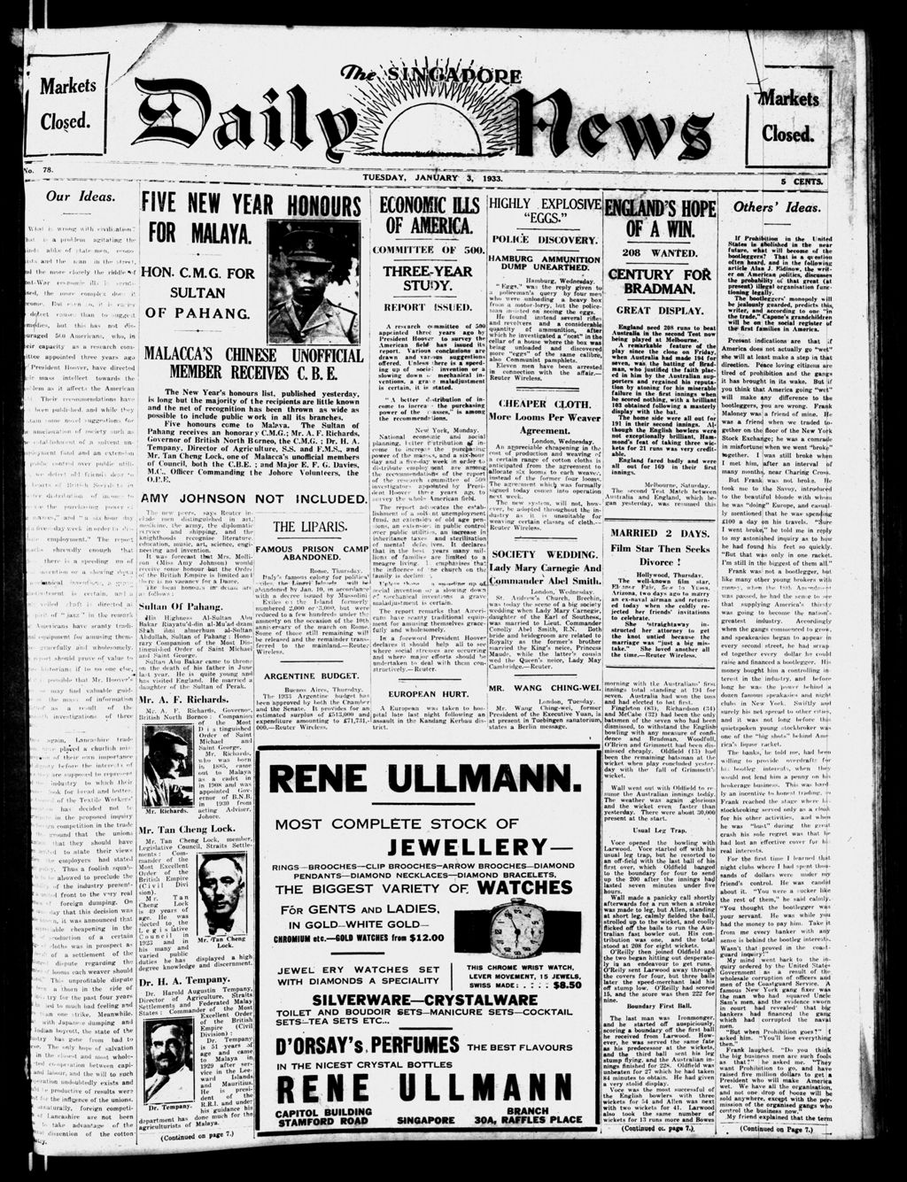 Miniature of Singapore Daily News 03 January 1933