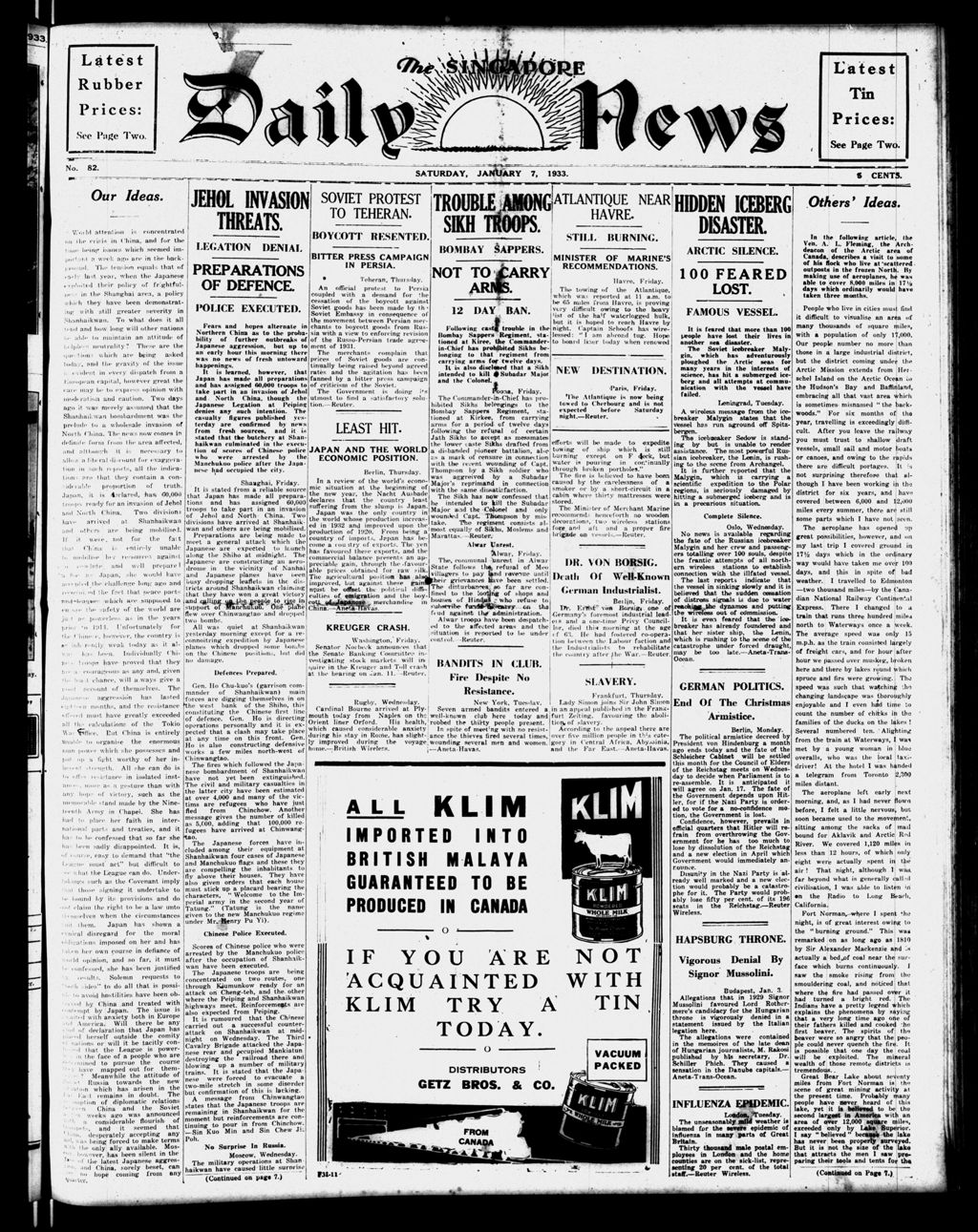 Miniature of Singapore Daily News 07 January 1933