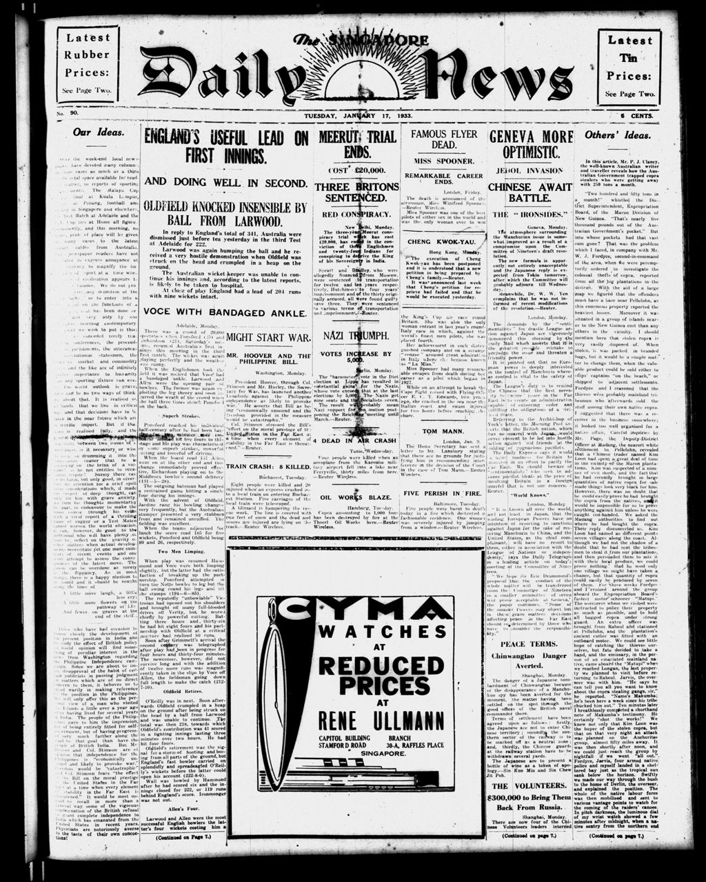 Miniature of Singapore Daily News 17 January 1933