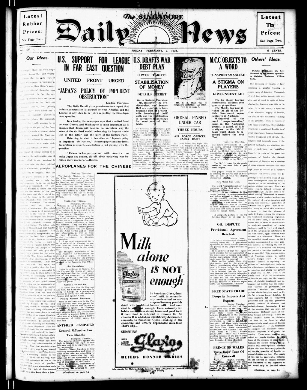 Miniature of Singapore Daily News 03 February 1933