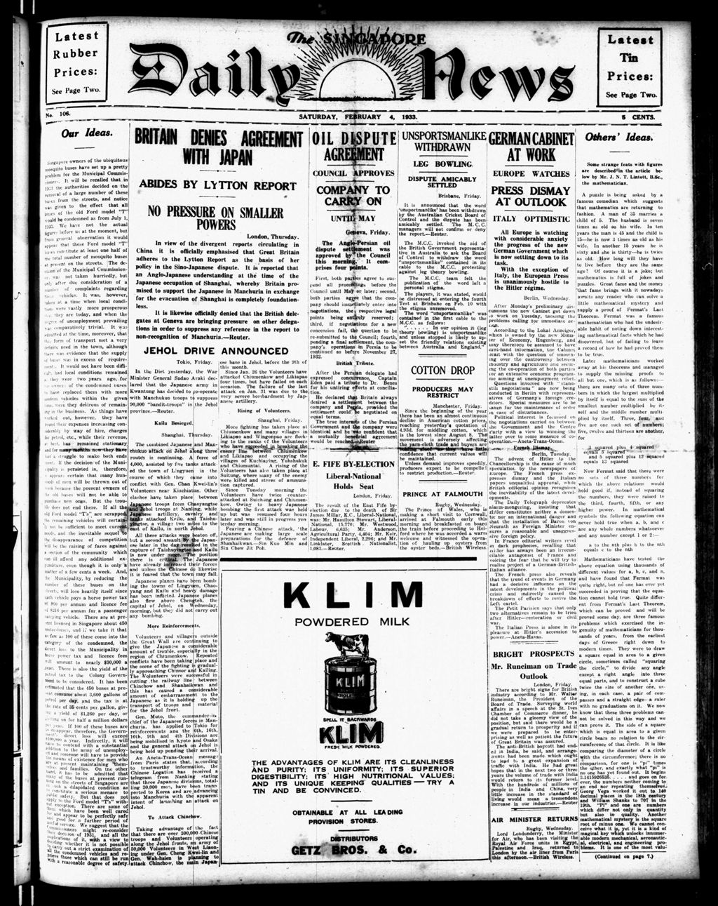 Miniature of Singapore Daily News 04 February 1933