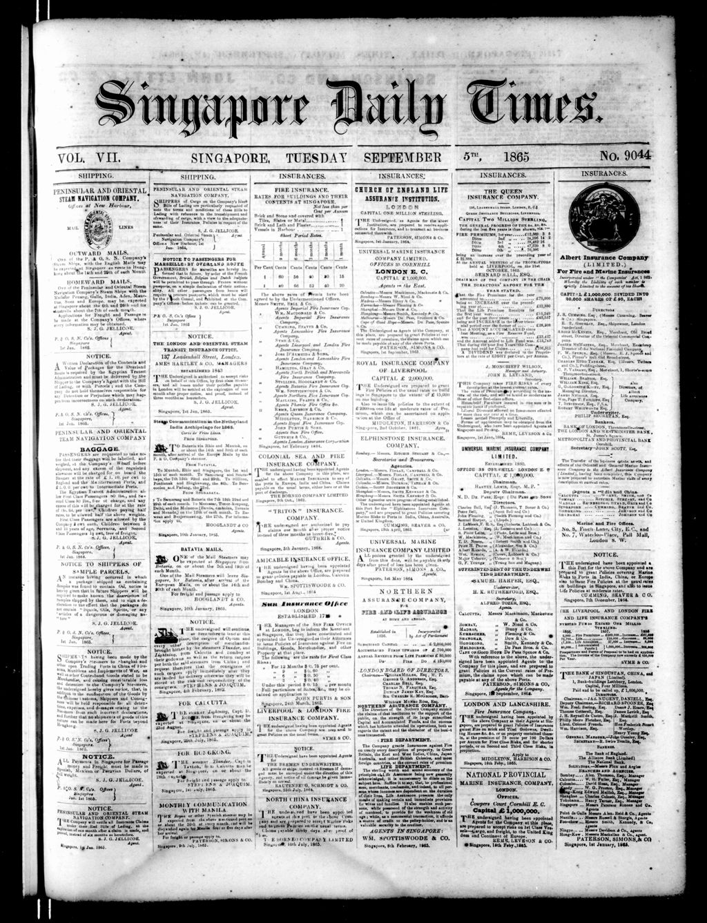 Miniature of Singapore Daily Times 05 September 1865