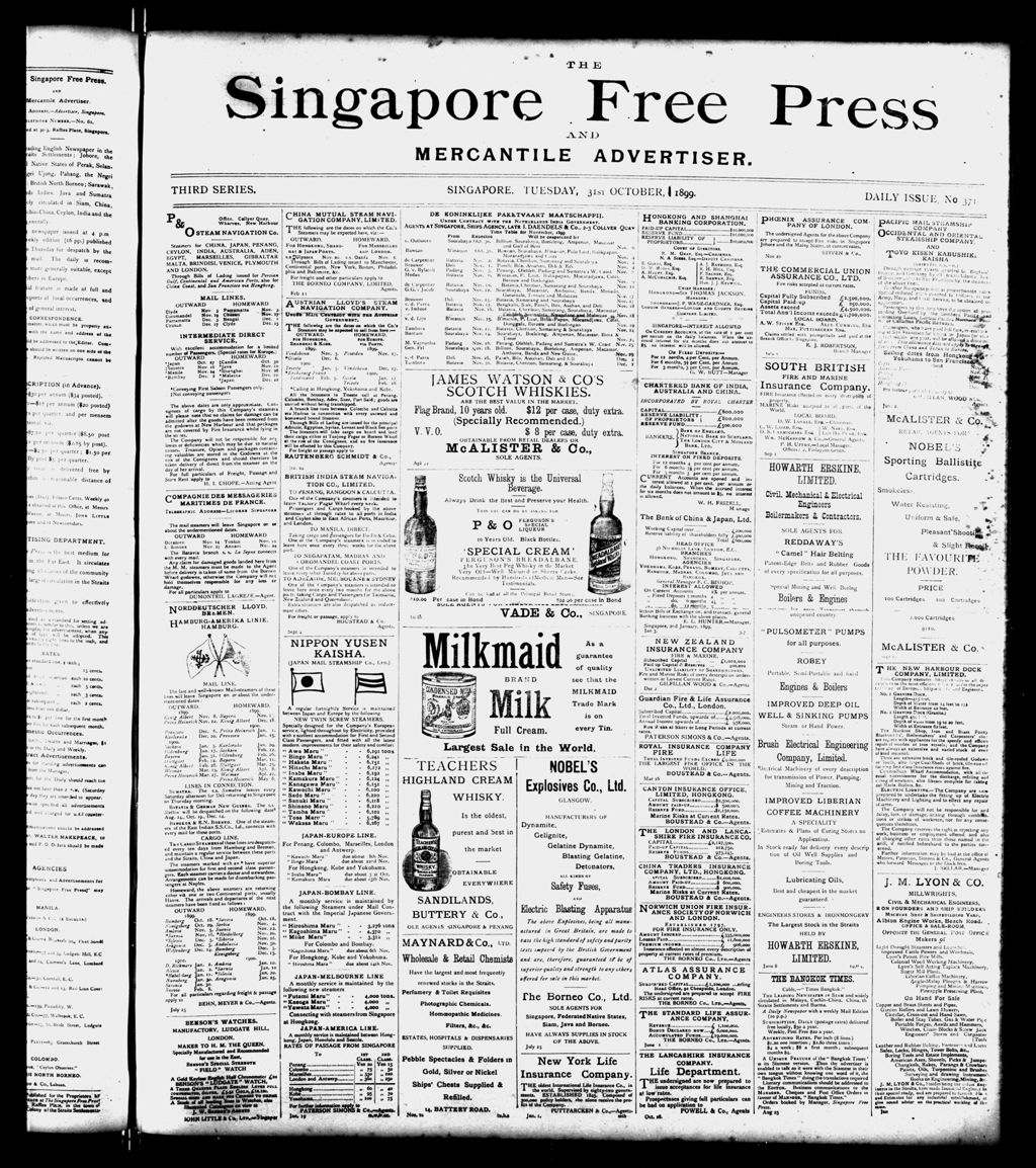 Miniature of Singapore Free Press and Mercantile Advertiser 31 October 1899