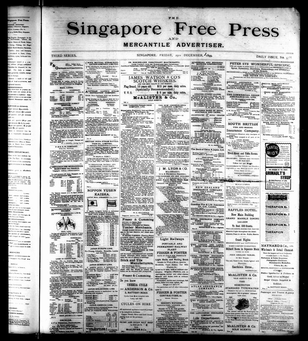 Miniature of Singapore Free Press and Mercantile Advertiser 29 December 1899