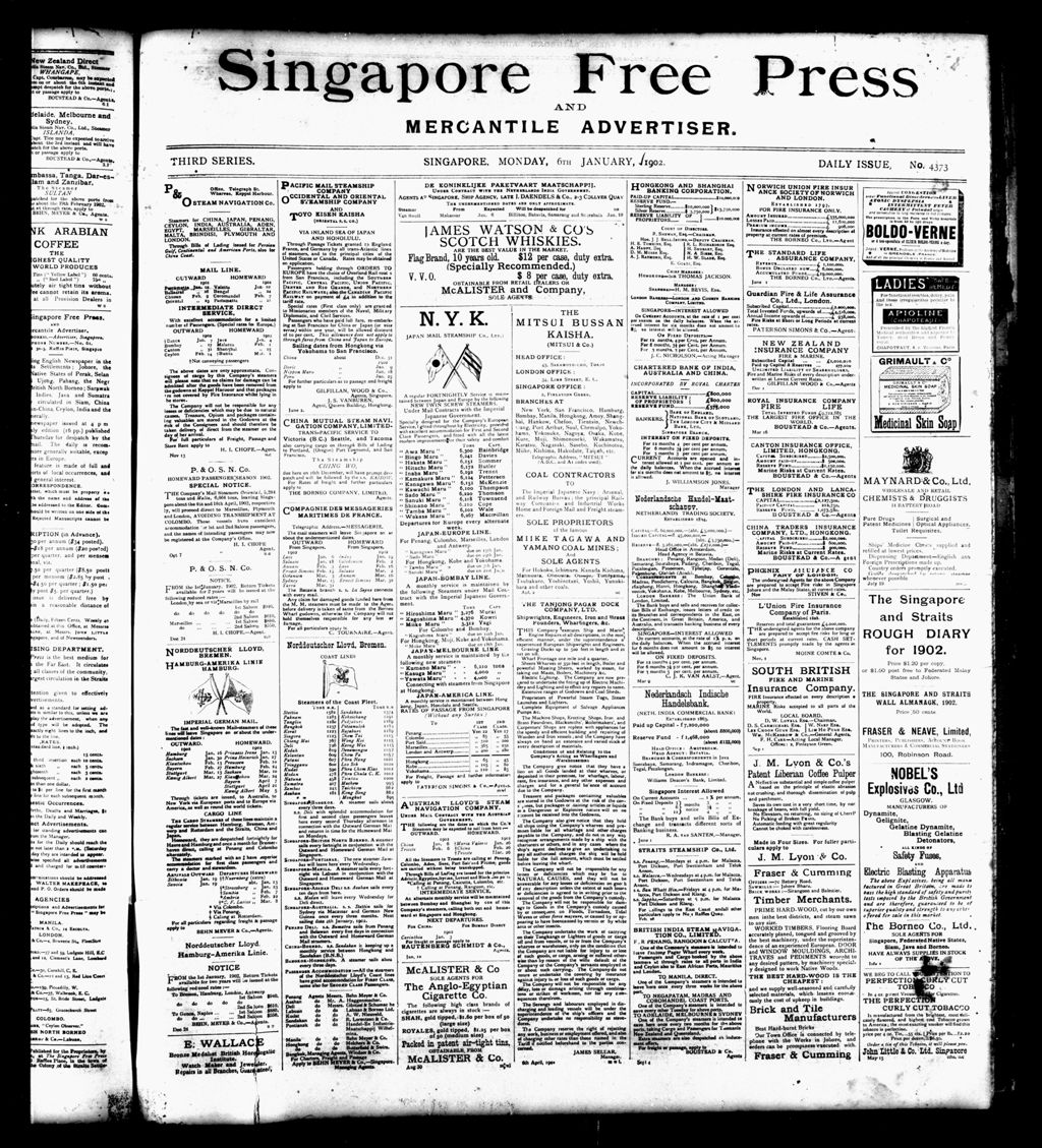 Miniature of Singapore Free Press and Mercantile Advertiser 06 January 1902