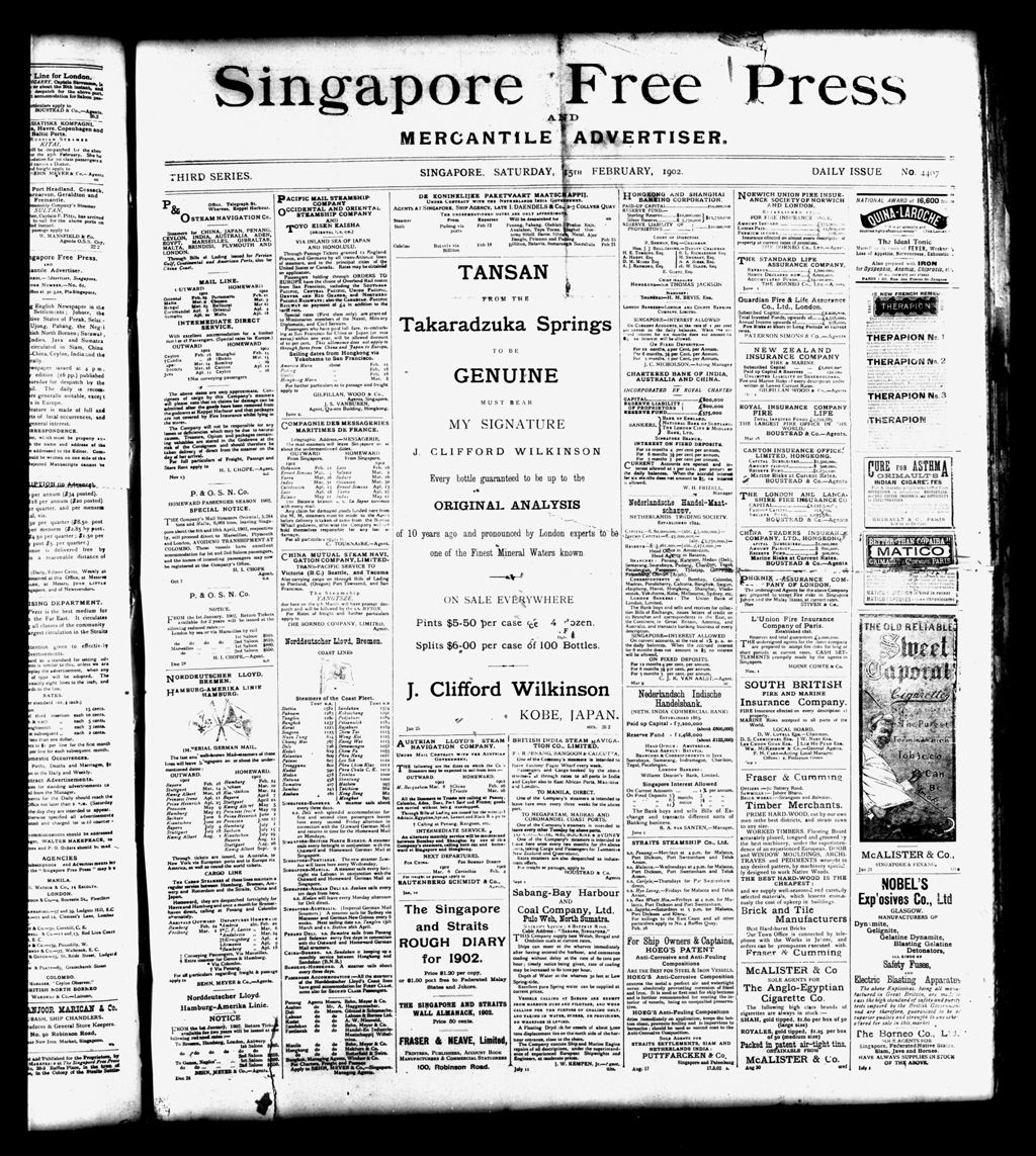 Miniature of Singapore Free Press and Mercantile Advertiser 15 February 1902