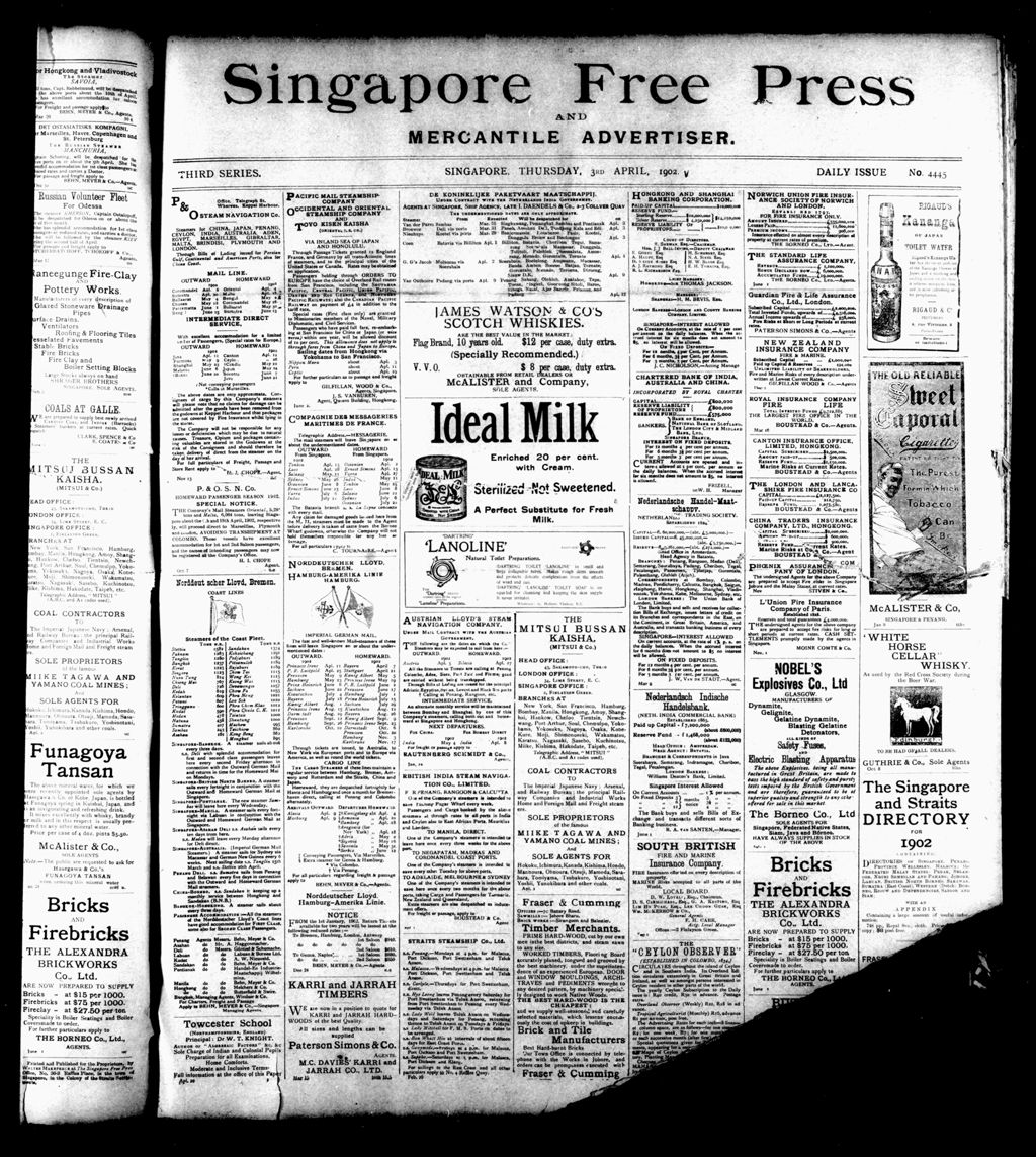 Miniature of Singapore Free Press and Mercantile Advertiser 03 April 1902