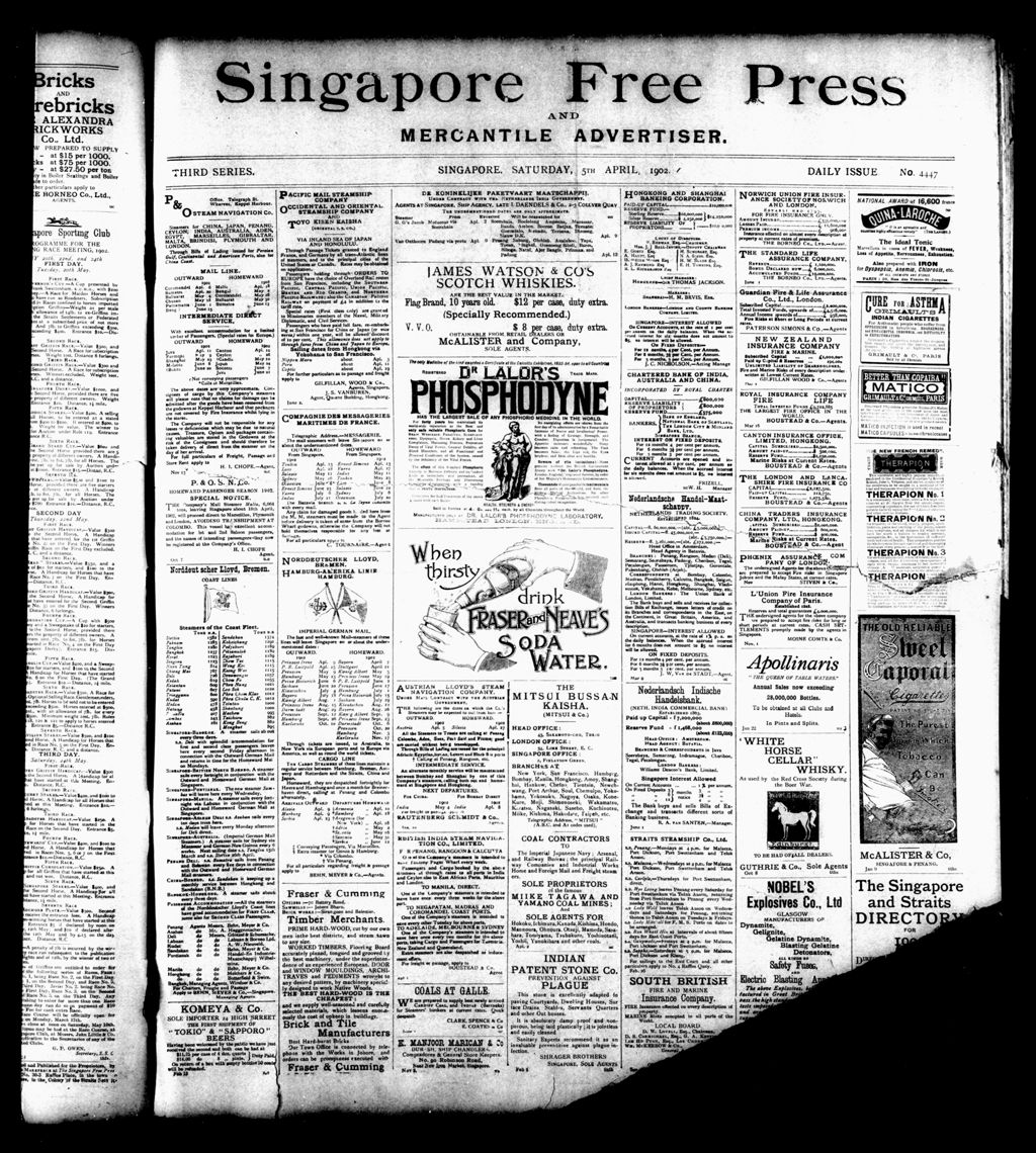 Miniature of Singapore Free Press and Mercantile Advertiser 05 April 1902