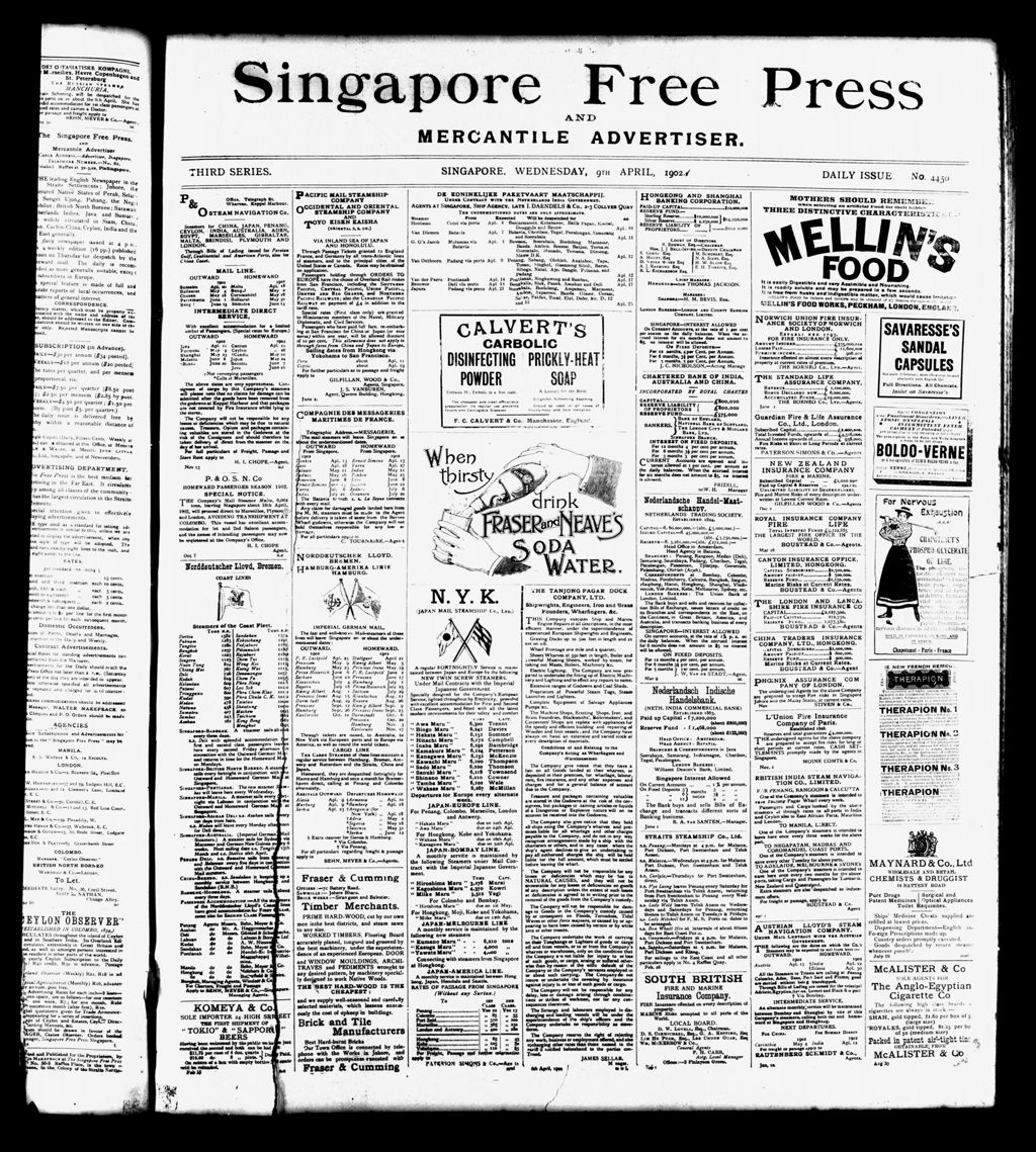 Miniature of Singapore Free Press and Mercantile Advertiser 09 April 1902