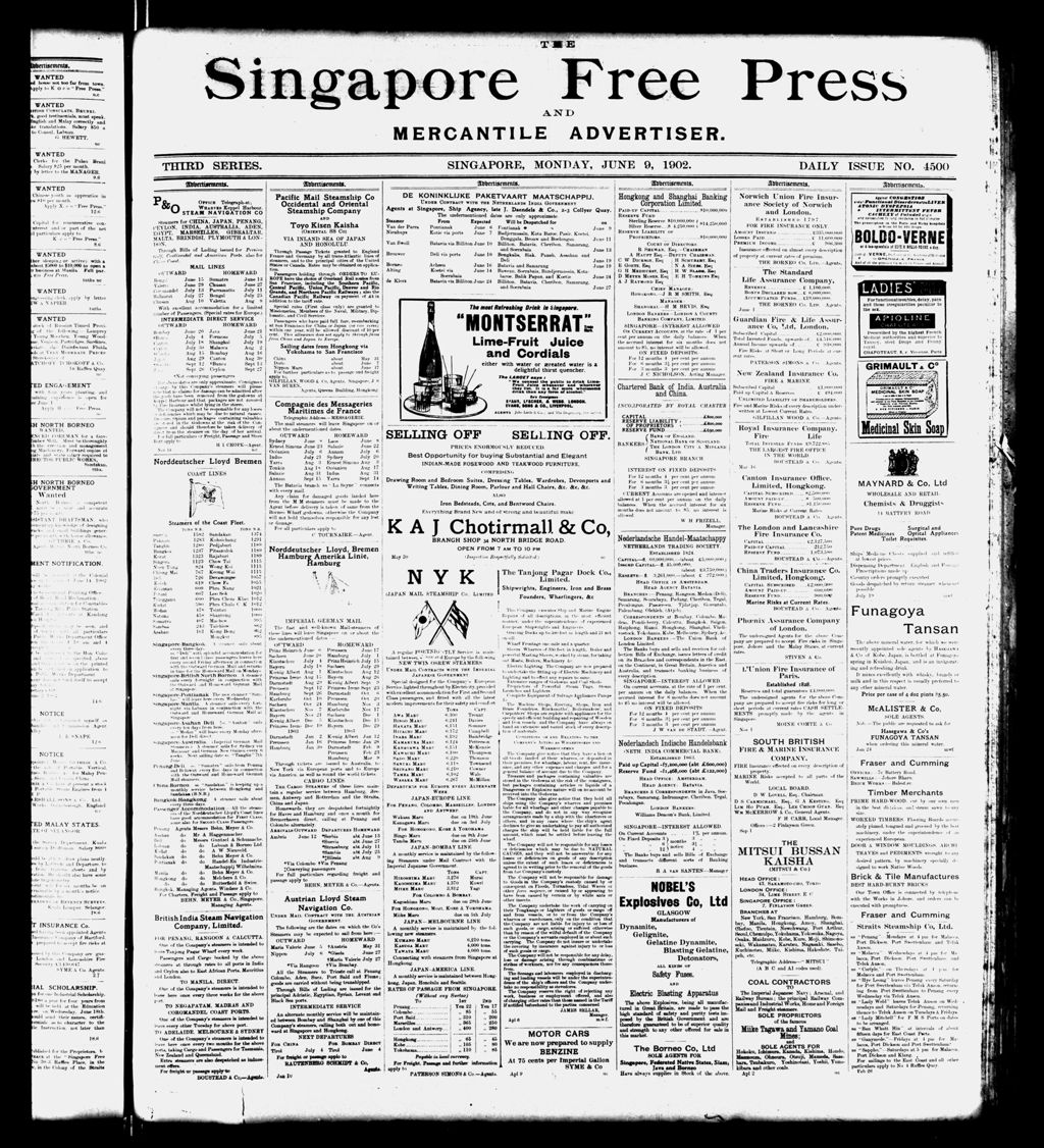 Miniature of Singapore Free Press and Mercantile Advertiser 09 June 1902