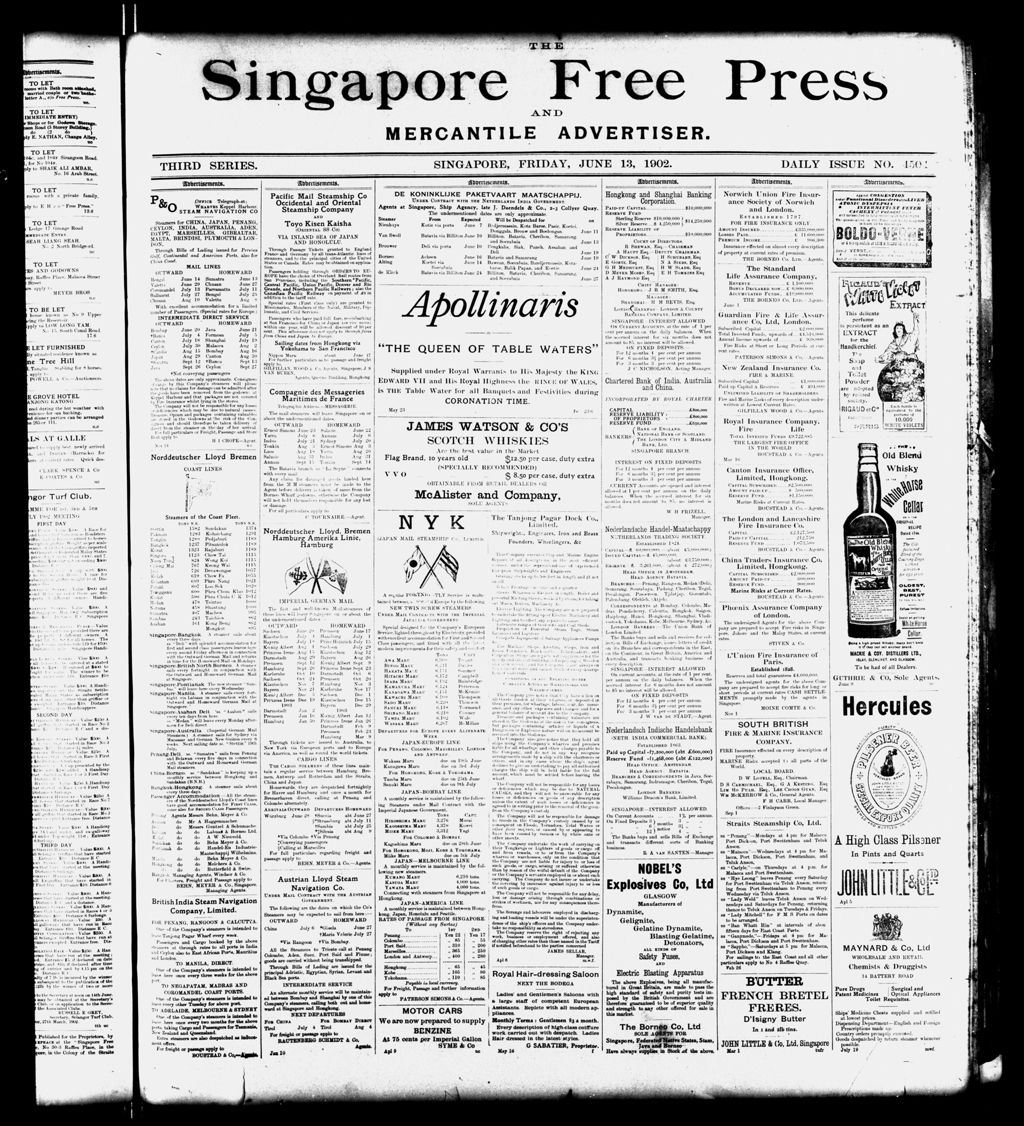 Miniature of Singapore Free Press and Mercantile Advertiser 13 June 1902