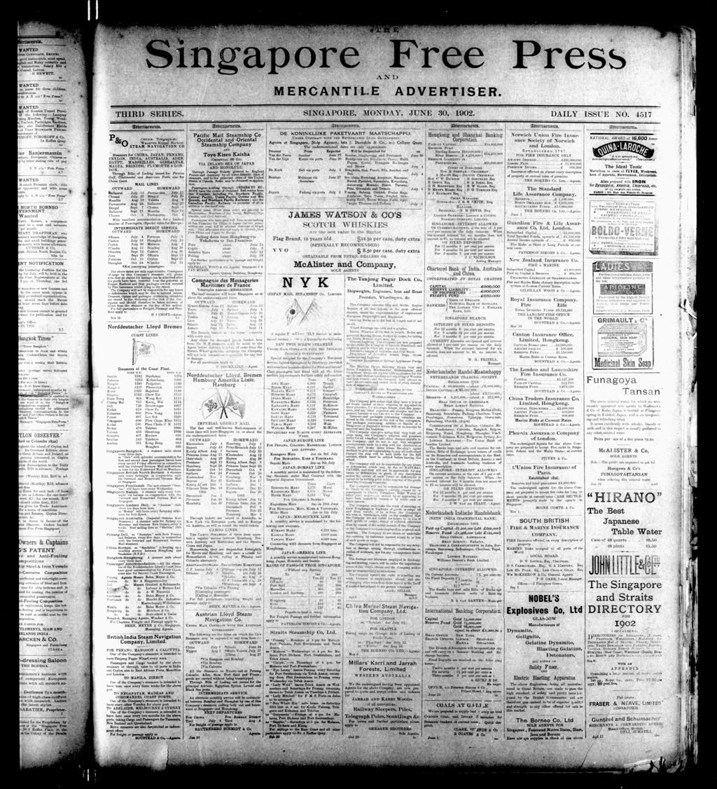 Miniature of Singapore Free Press and Mercantile Advertiser 30 June 1902