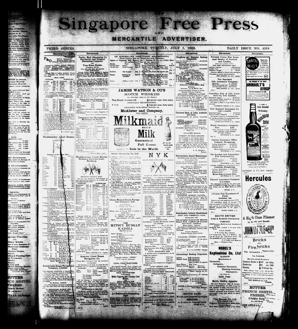 Miniature of Singapore Free Press and Mercantile Advertiser 01 July 1902