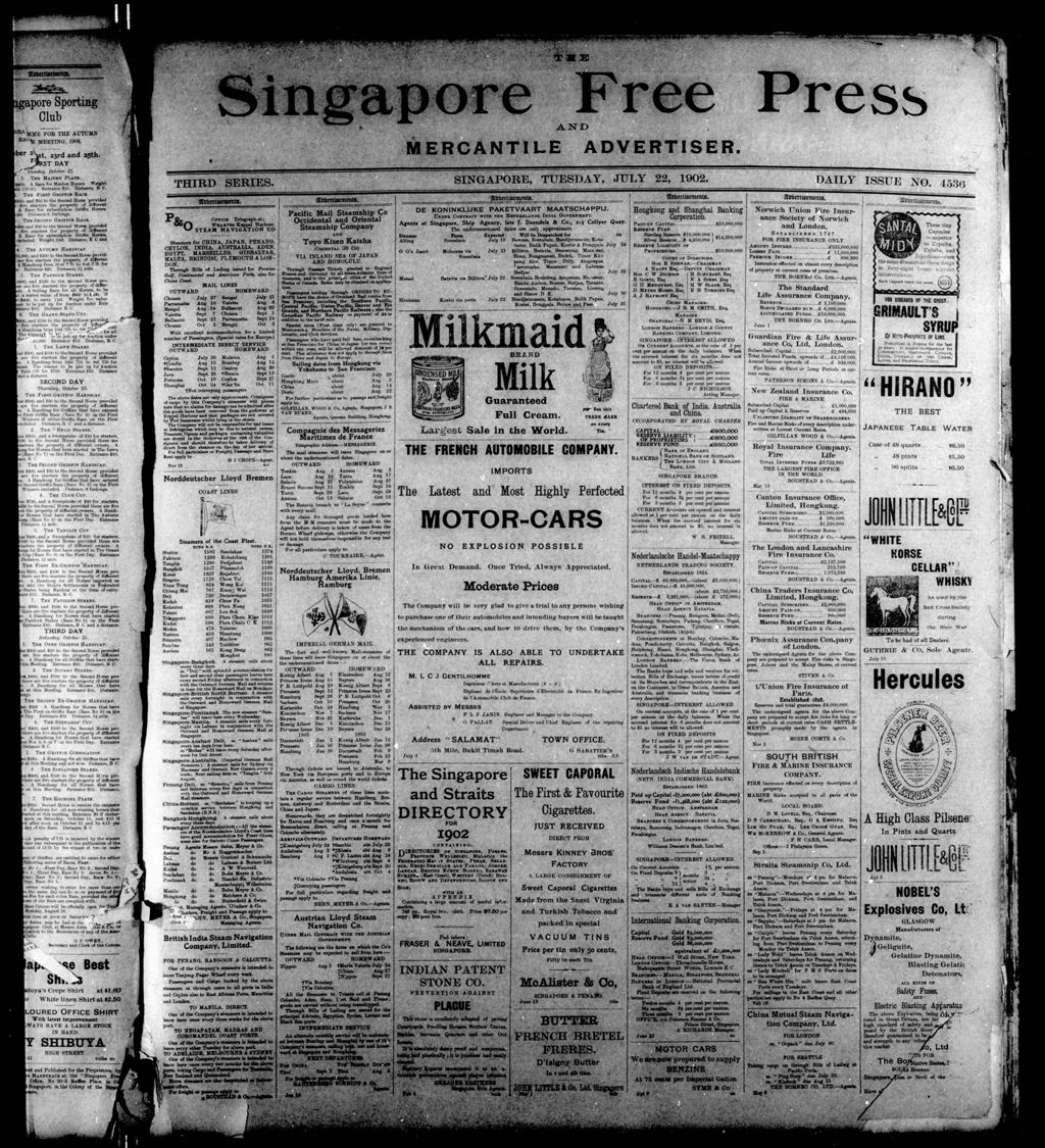 Miniature of Singapore Free Press and Mercantile Advertiser 22 July 1902