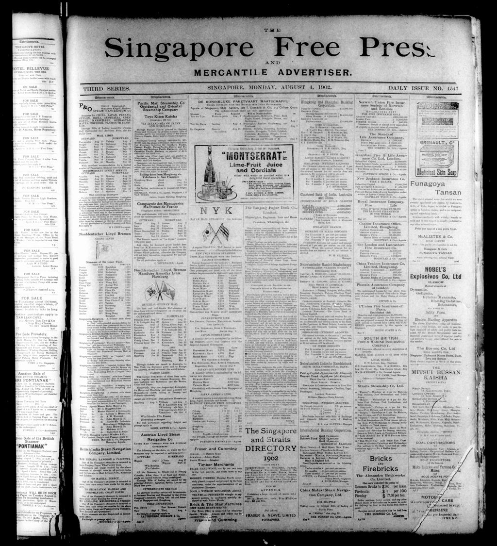 Miniature of Singapore Free Press and Mercantile Advertiser 04 August 1902