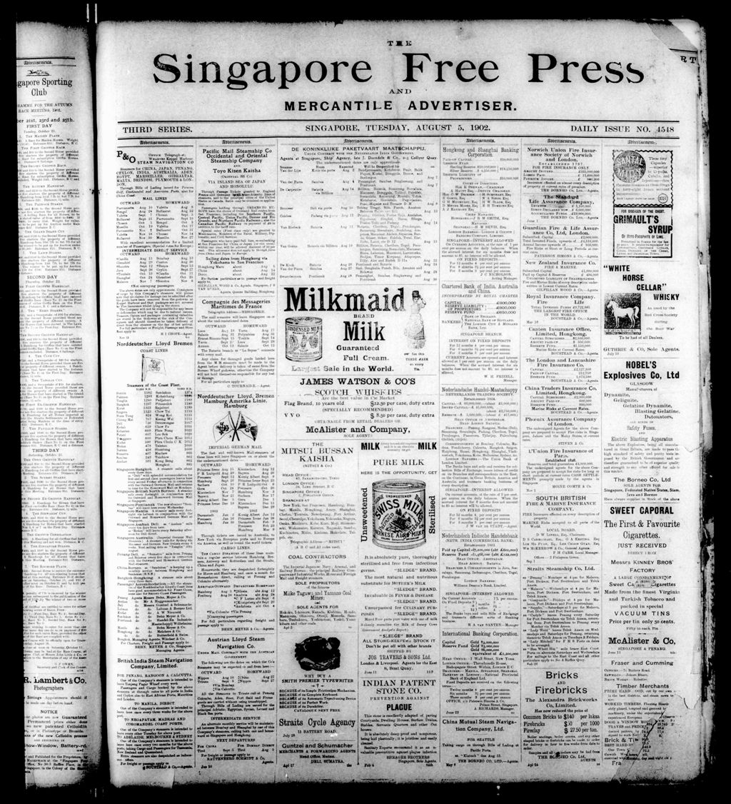 Miniature of Singapore Free Press and Mercantile Advertiser 05 August 1902