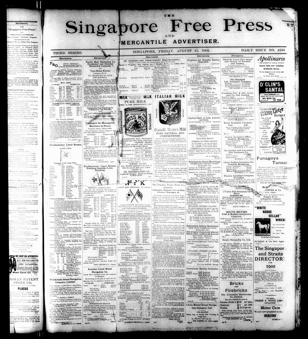 Miniature of Singapore Free Press and Mercantile Advertiser 15 August 1902