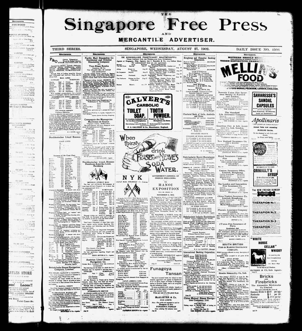 Miniature of Singapore Free Press and Mercantile Advertiser 27 August 1902