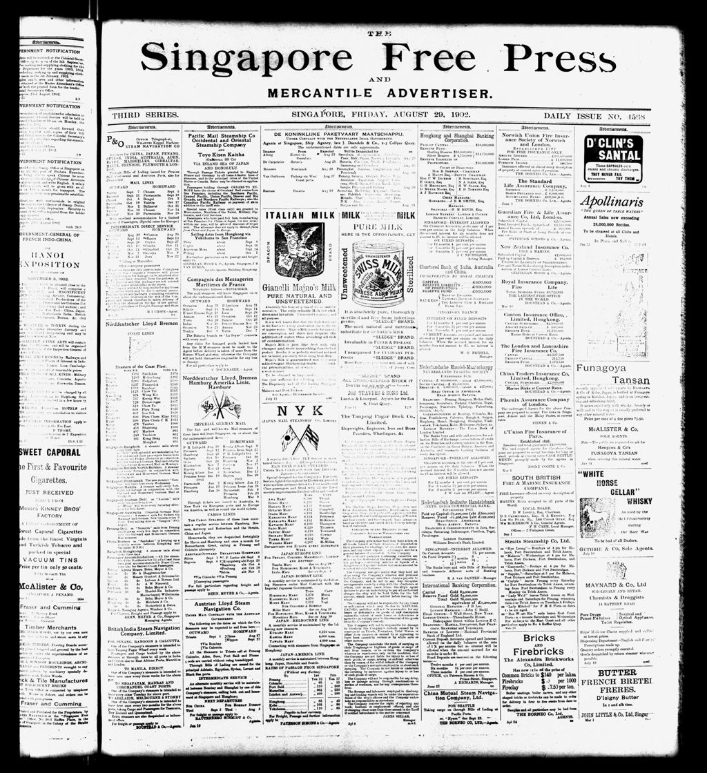 Miniature of Singapore Free Press and Mercantile Advertiser 29 August 1902