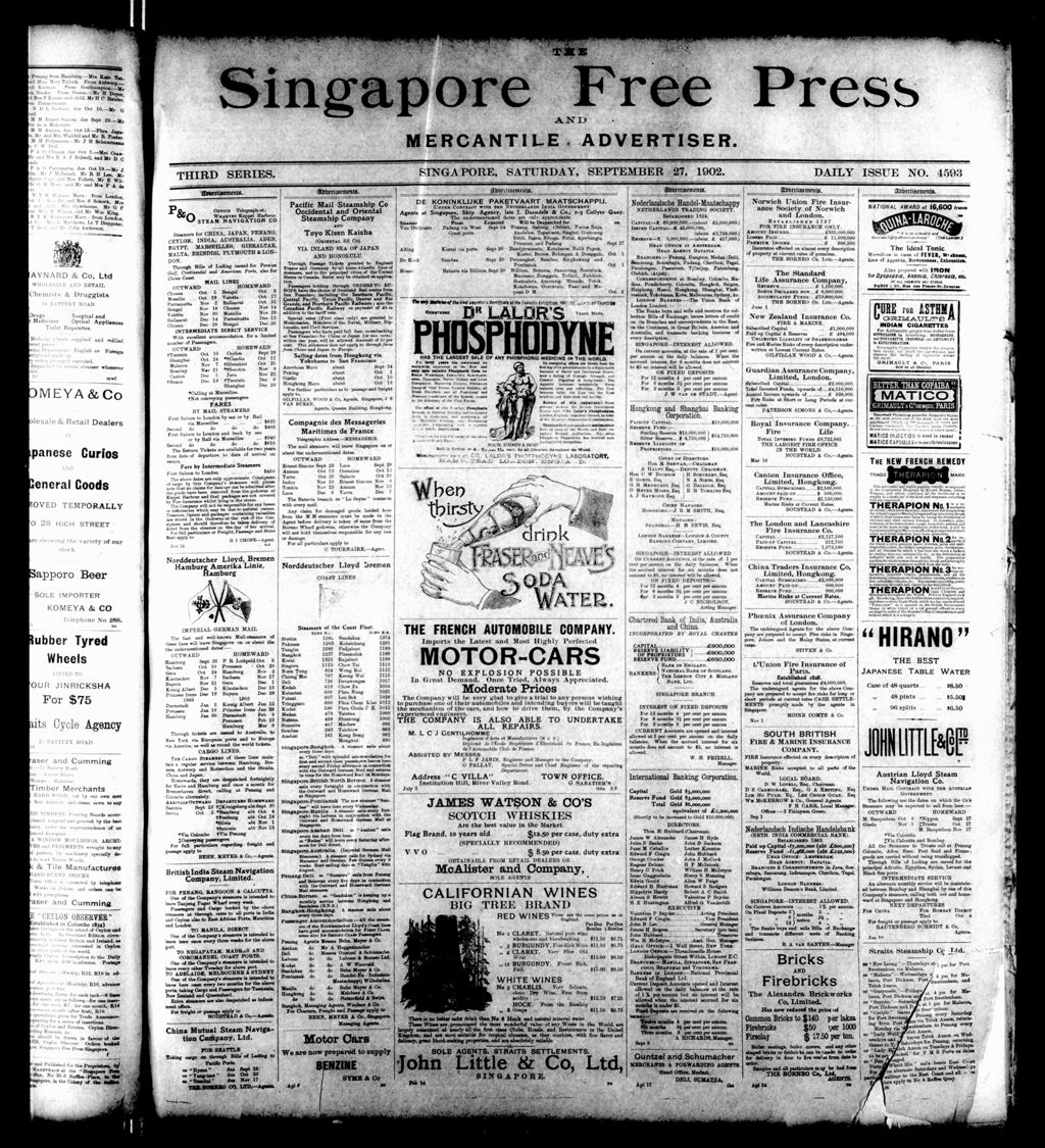 Miniature of Singapore Free Press and Mercantile Advertiser 27 September 1902