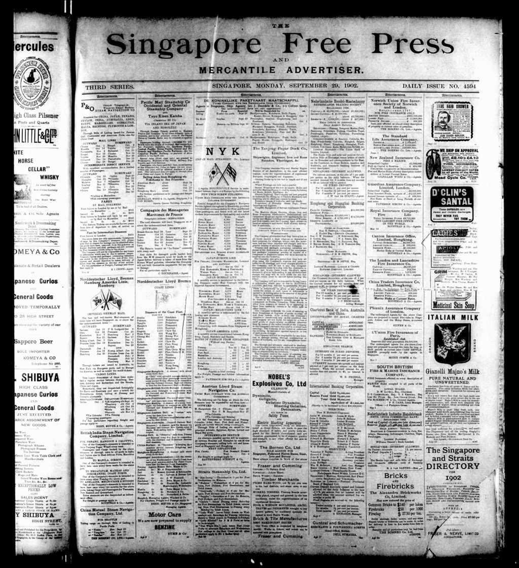 Miniature of Singapore Free Press and Mercantile Advertiser 29 September 1902