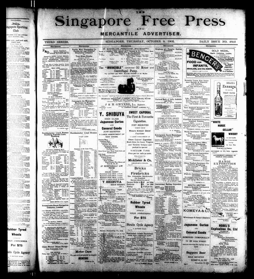 Miniature of Singapore Free Press and Mercantile Advertiser 09 October 1902