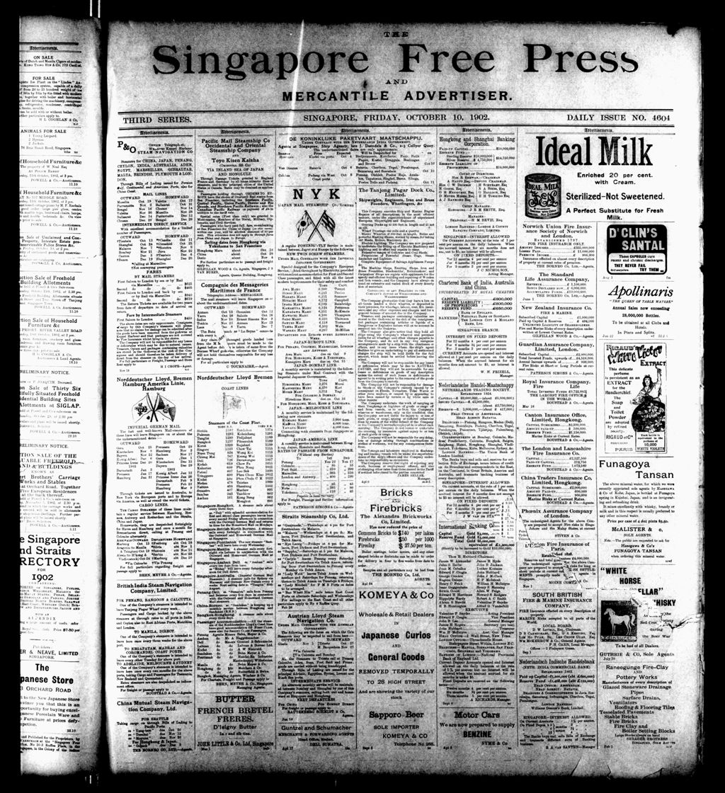 Miniature of Singapore Free Press and Mercantile Advertiser 10 October 1902