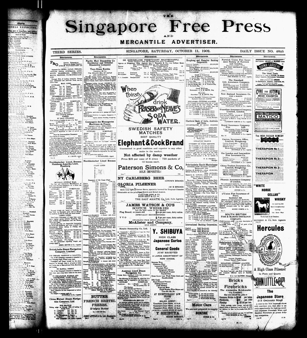 Miniature of Singapore Free Press and Mercantile Advertiser 11 October 1902