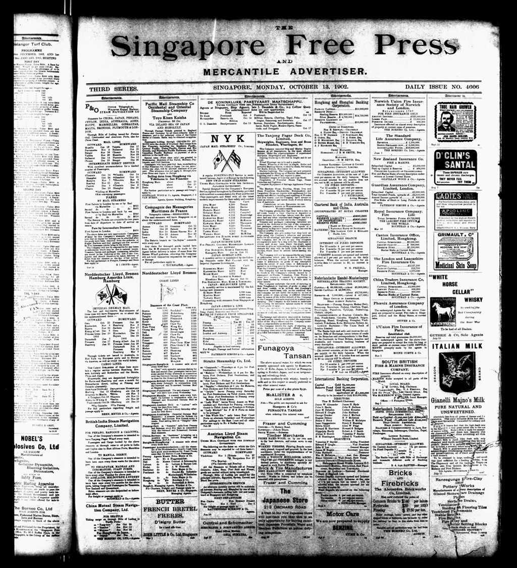 Miniature of Singapore Free Press and Mercantile Advertiser 13 October 1902