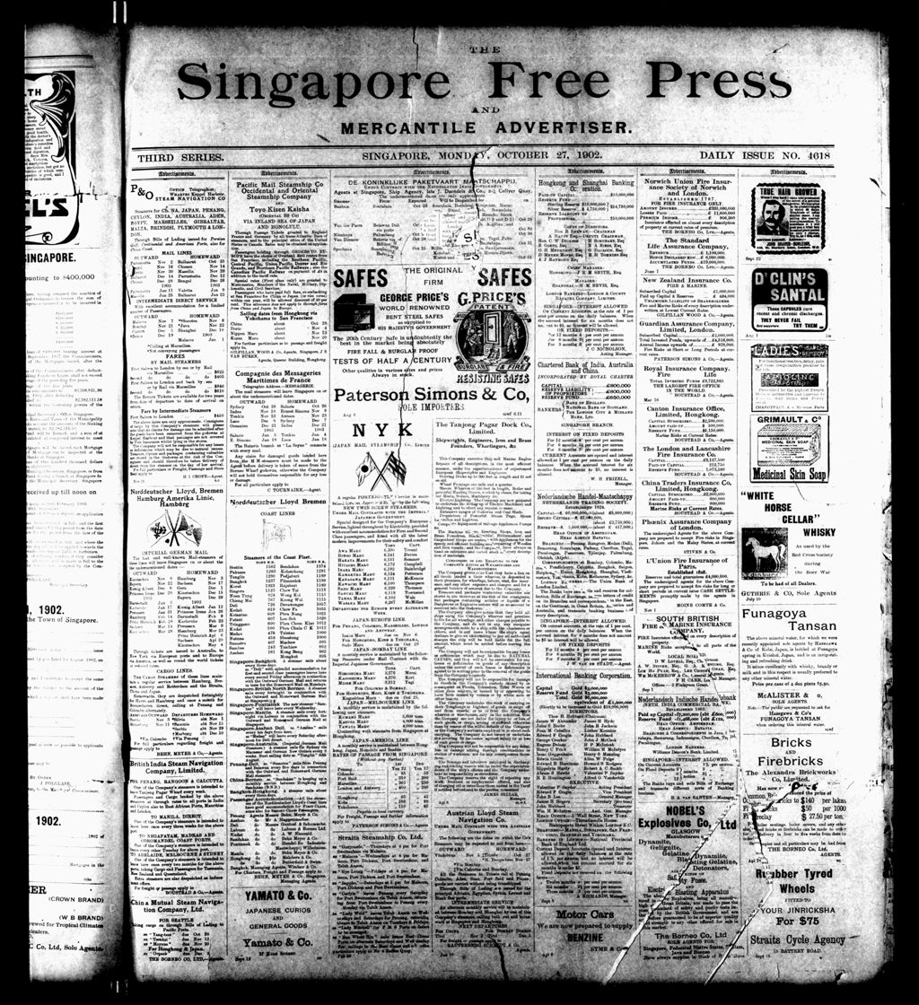 Miniature of Singapore Free Press and Mercantile Advertiser 27 October 1902