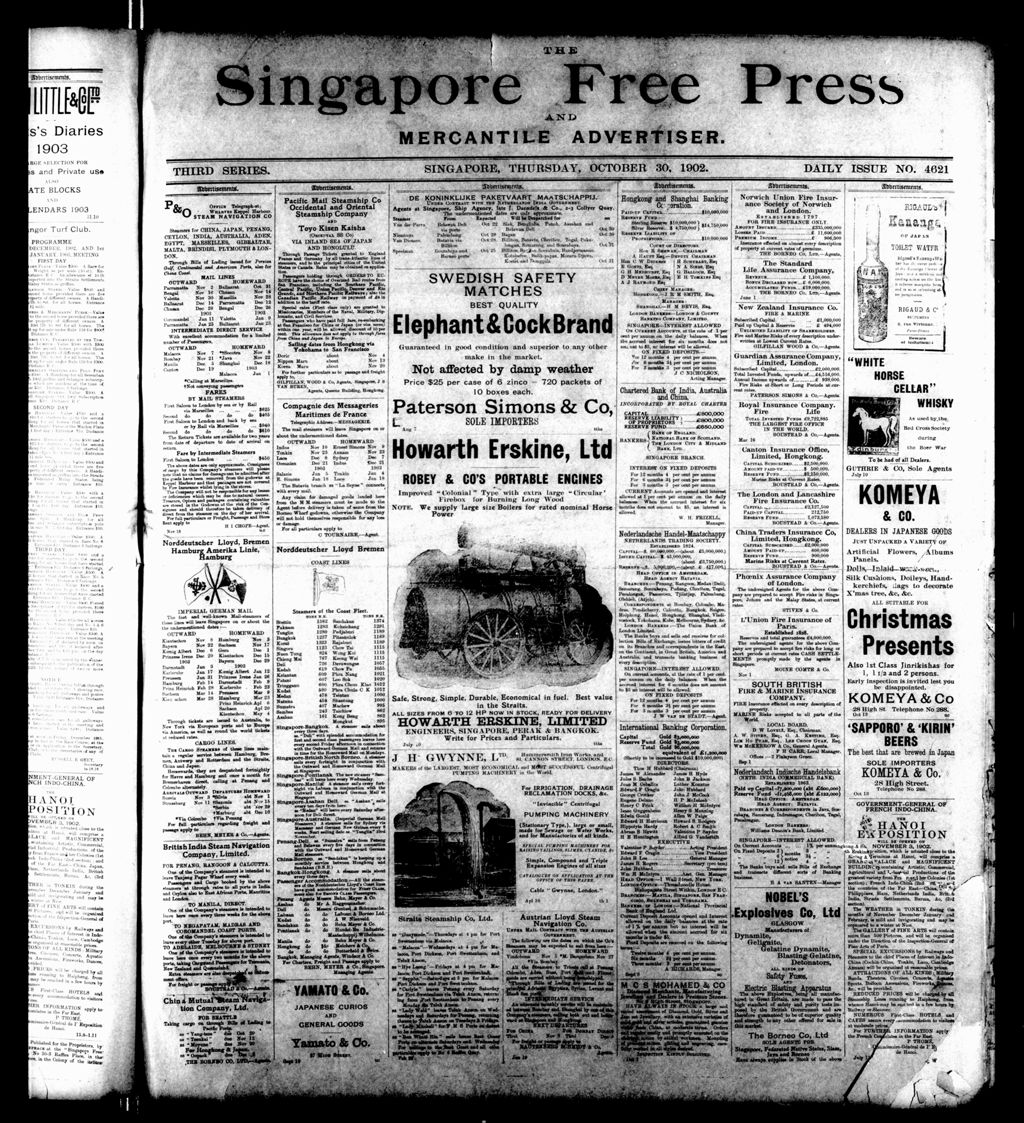 Miniature of Singapore Free Press and Mercantile Advertiser 30 October 1902