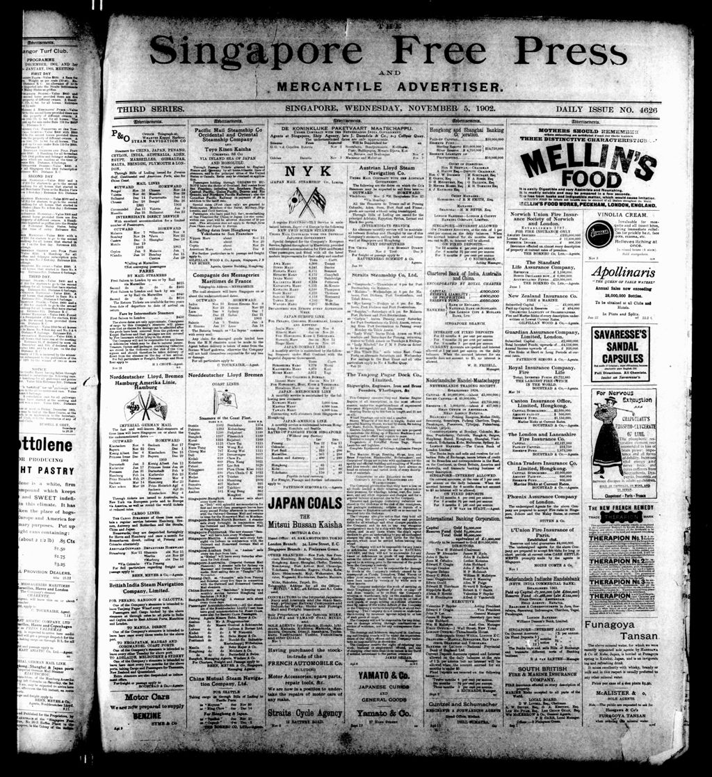 Miniature of Singapore Free Press and Mercantile Advertiser 05 November 1902