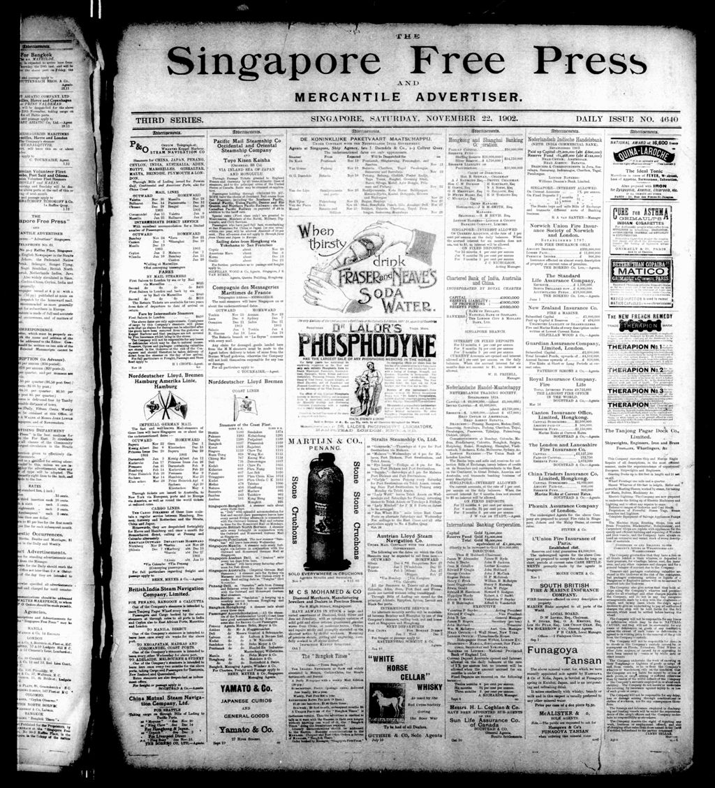 Miniature of Singapore Free Press and Mercantile Advertiser 22 November 1902