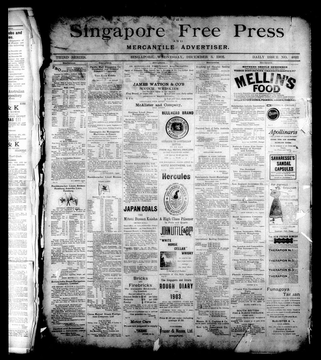 Miniature of Singapore Free Press and Mercantile Advertiser 03 December 1902