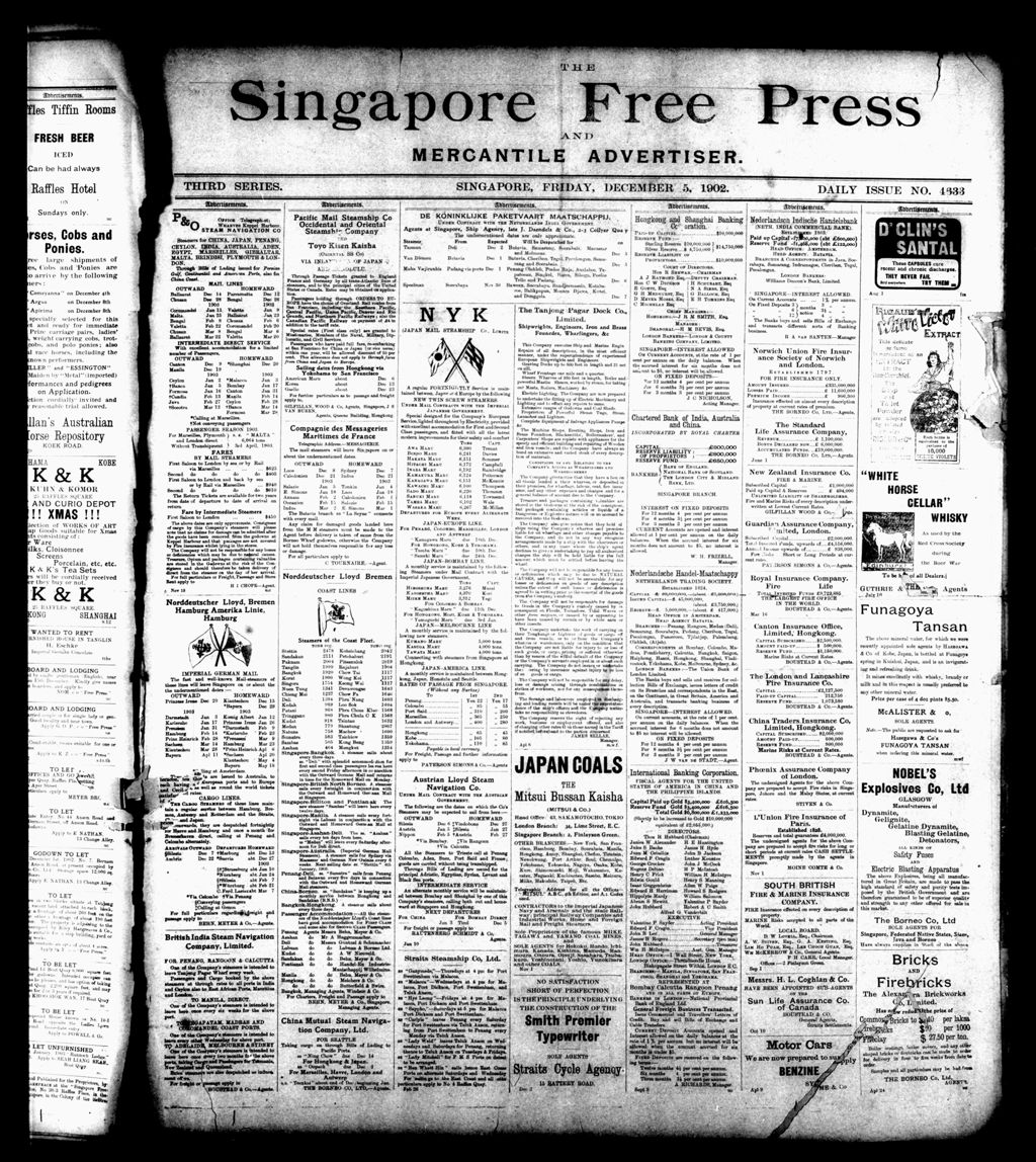 Miniature of Singapore Free Press and Mercantile Advertiser 05 December 1902