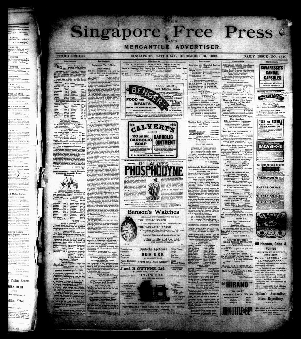 Miniature of Singapore Free Press and Mercantile Advertiser 13 December 1902