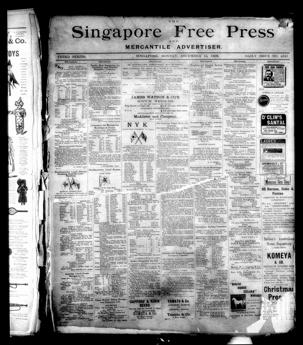 Miniature of Singapore Free Press and Mercantile Advertiser 15 December 1902