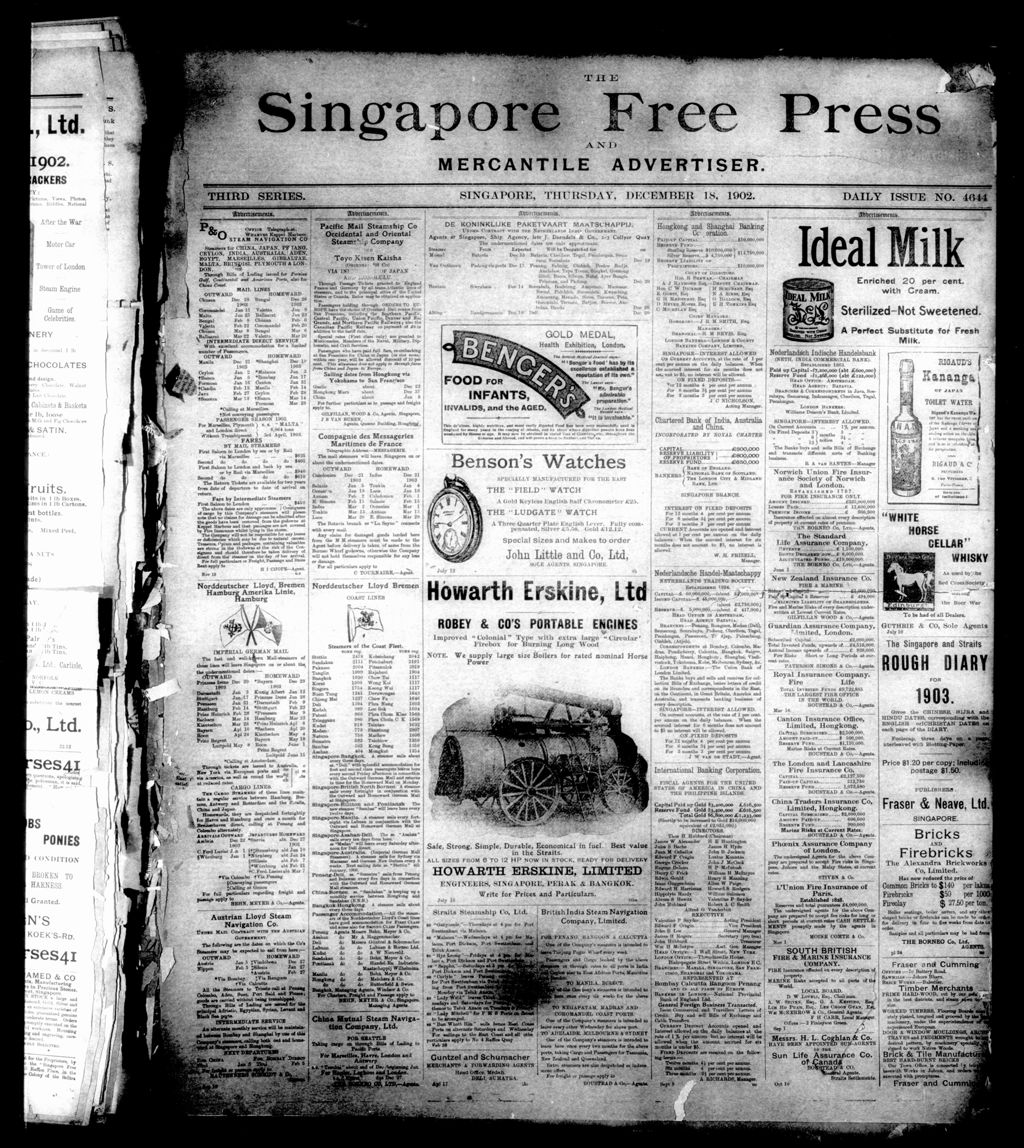 Miniature of Singapore Free Press and Mercantile Advertiser 18 December 1902