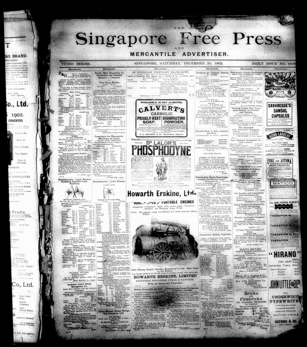 Miniature of Singapore Free Press and Mercantile Advertiser 20 December 1902