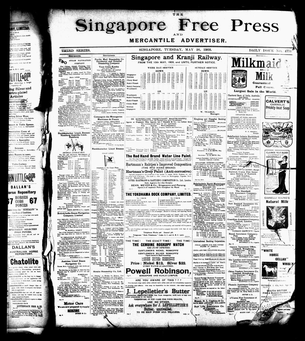 Miniature of Singapore Free Press and Mercantile Advertiser 26 May 1903