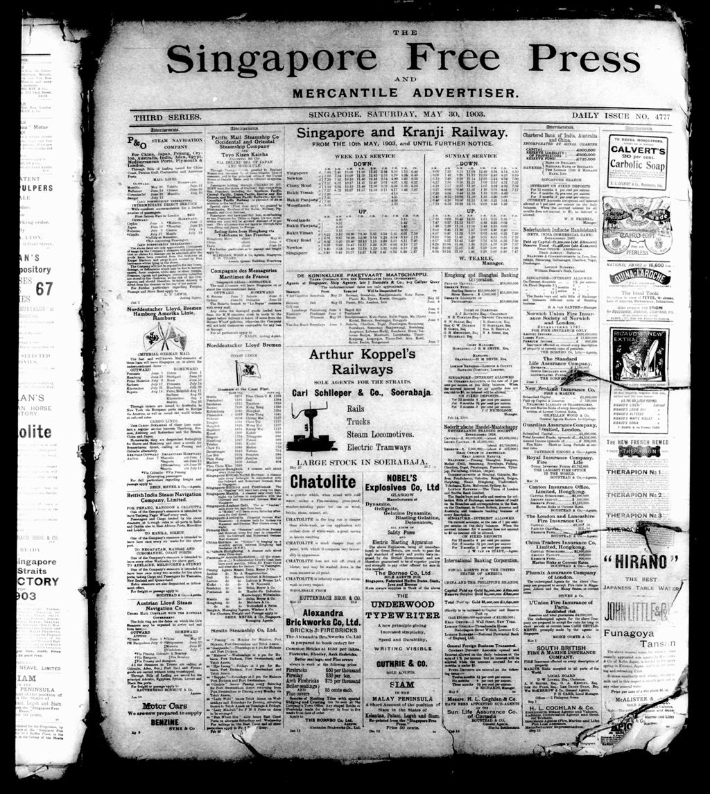 Miniature of Singapore Free Press and Mercantile Advertiser 30 May 1903