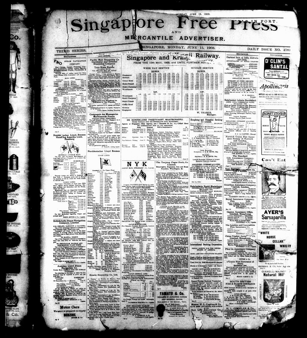 Miniature of Singapore Free Press and Mercantile Advertiser 15 June 1903