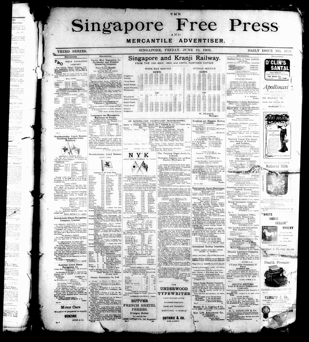 Miniature of Singapore Free Press and Mercantile Advertiser 19 June 1903