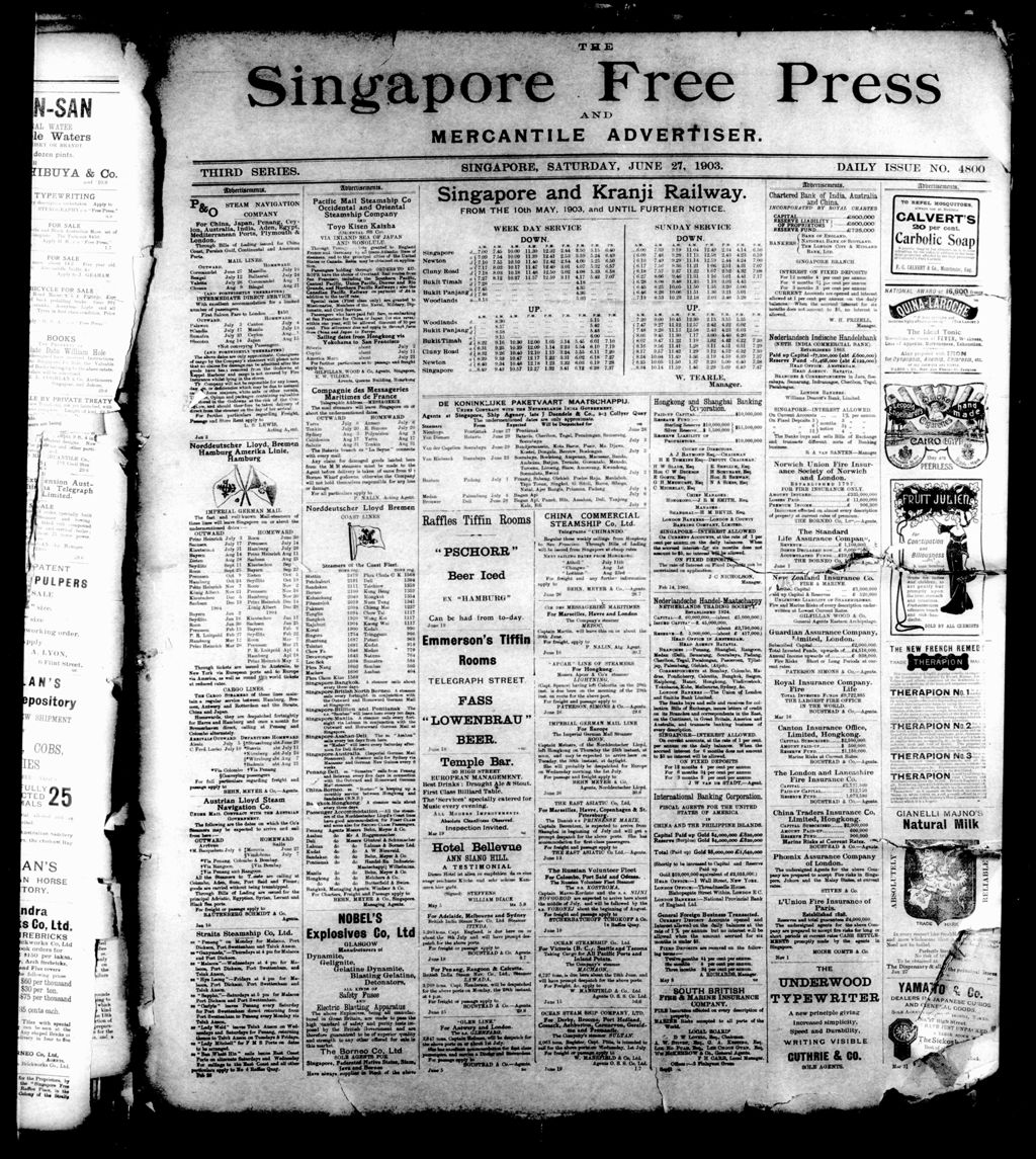 Miniature of Singapore Free Press and Mercantile Advertiser 27 June 1903