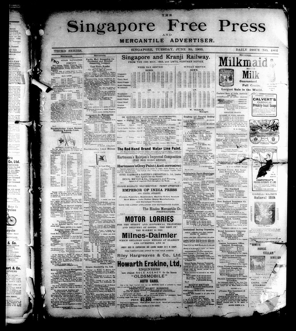 Miniature of Singapore Free Press and Mercantile Advertiser 30 June 1903