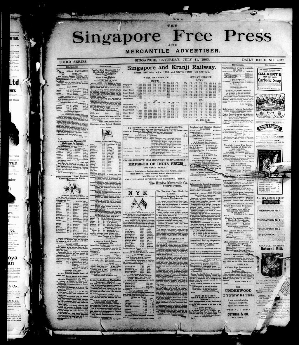 Miniature of Singapore Free Press and Mercantile Advertiser 11 July 1903