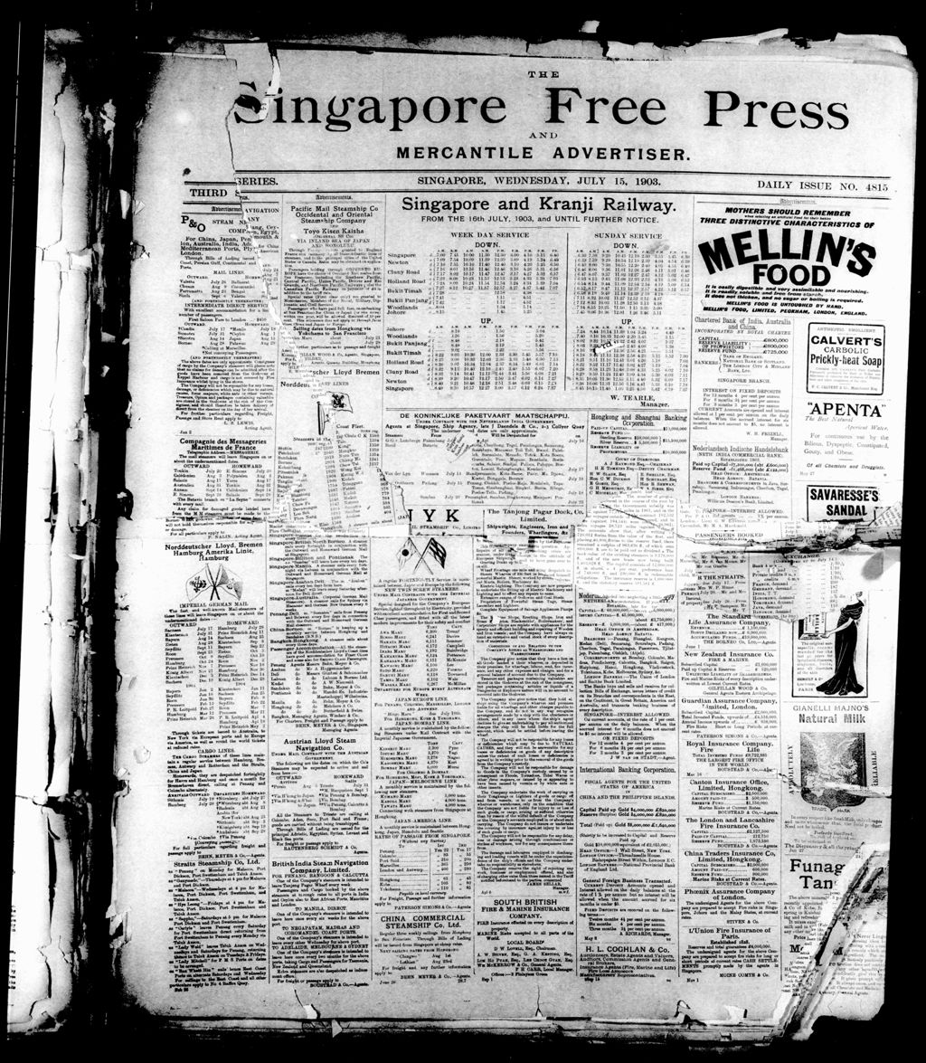 Miniature of Singapore Free Press and Mercantile Advertiser 15 July 1903